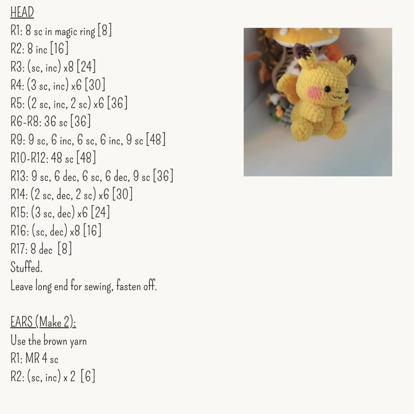 Crochet Pattern for a Cute Mini Pikachu Keychain
