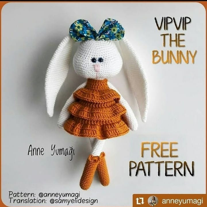 Crochet Pattern for Adorable Bunny in Blue Dress