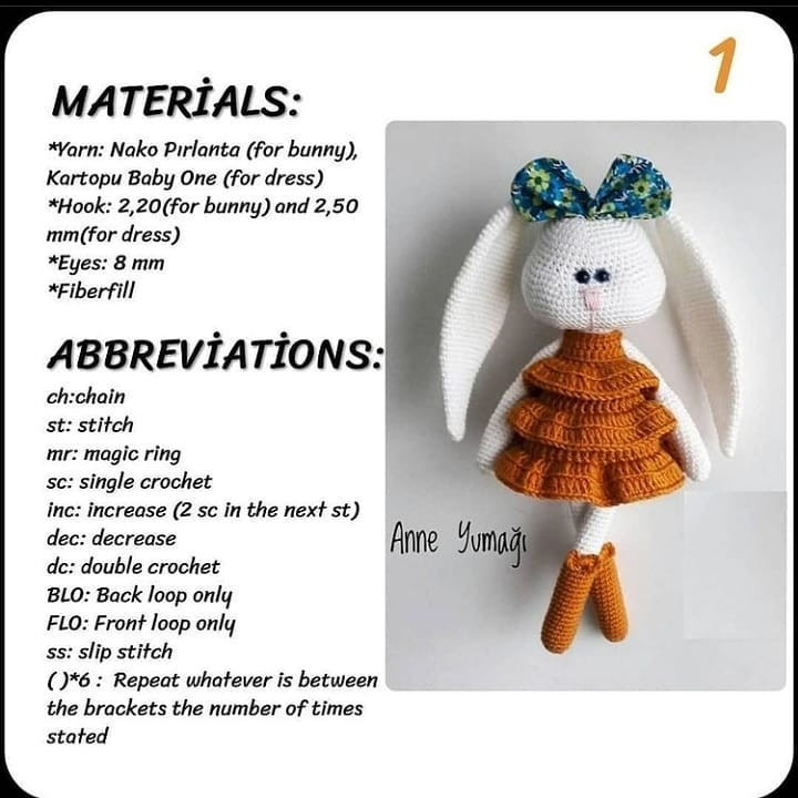 Crochet Pattern for Adorable Bunny in Blue Dress