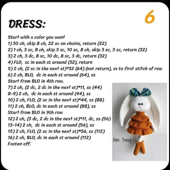 Crochet Pattern for Adorable Bunny in Blue Dress