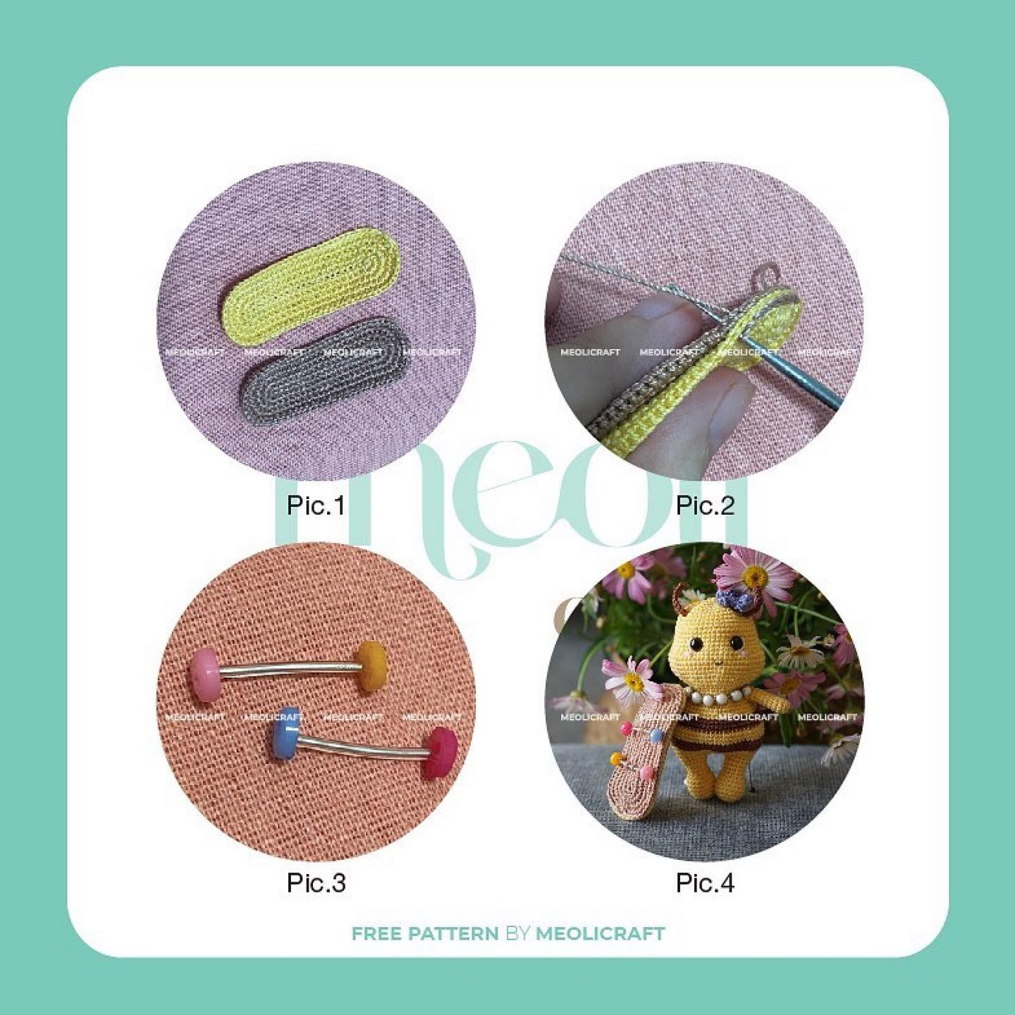 Crochet Pattern for Cute Bee on a Skateboard