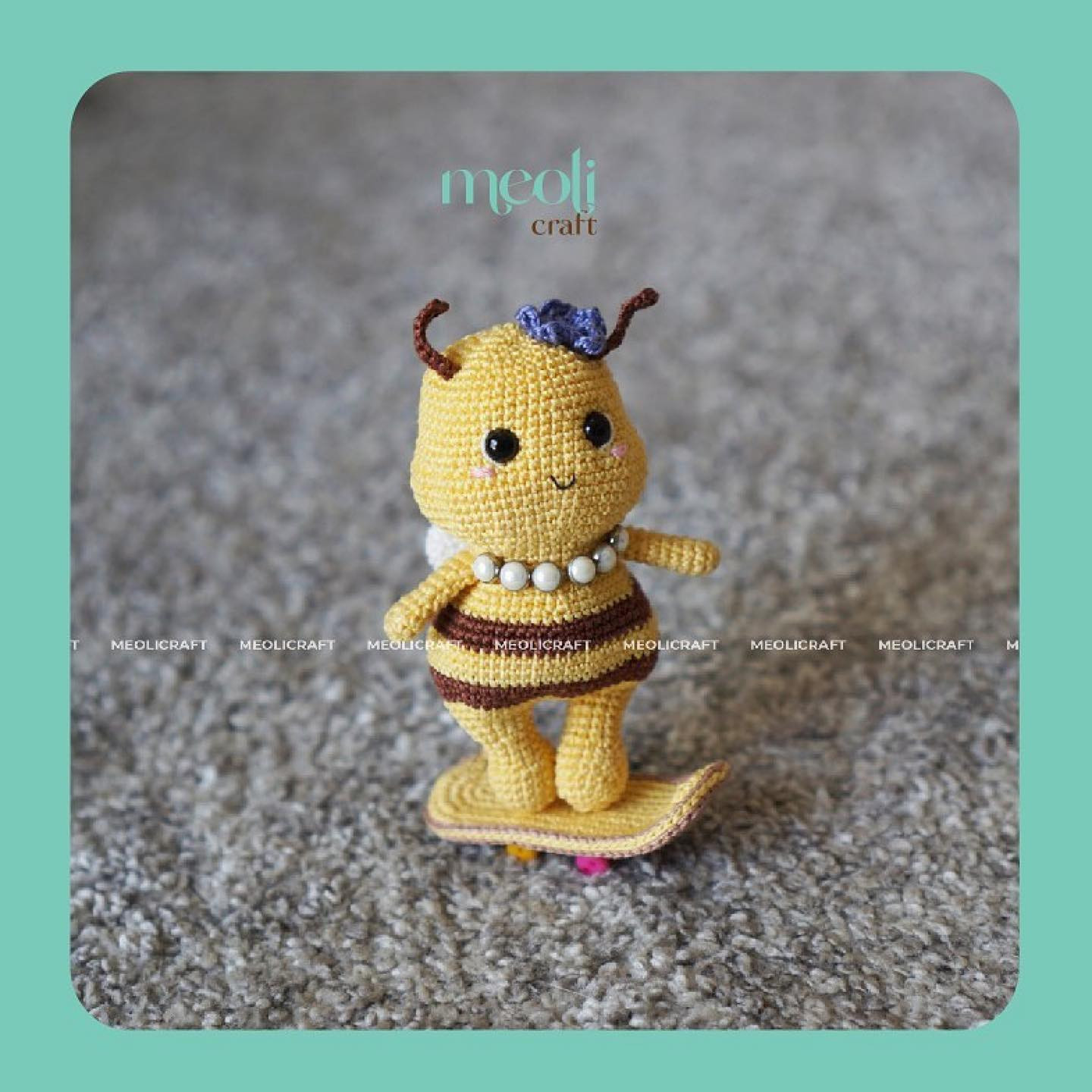 Crochet Pattern for Cute Bee on a Skateboard