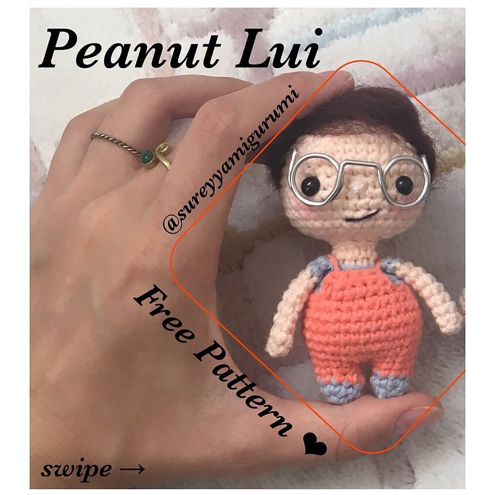Crochet Pattern for Cute Doll with Glasses and Overalls