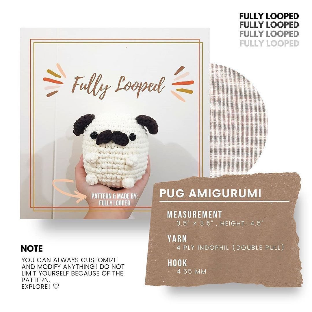 Crochet Pattern for Cute Pug Amigurumi by Fully Looped