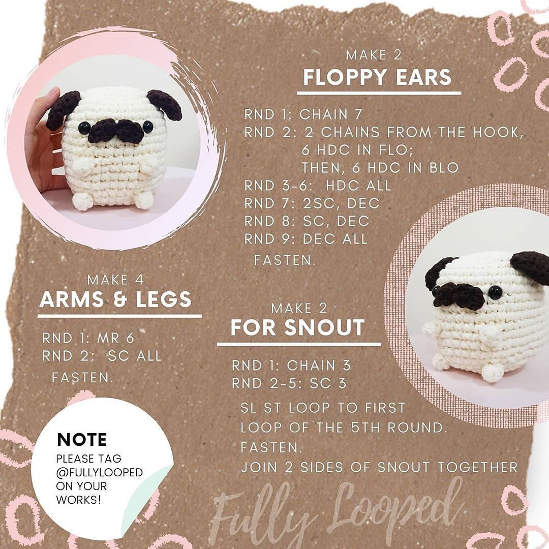 Crochet Pattern for Cute Pug Amigurumi by Fully Looped