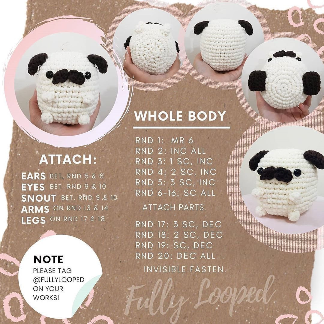 Crochet Pattern for Cute Pug Amigurumi by Fully Looped