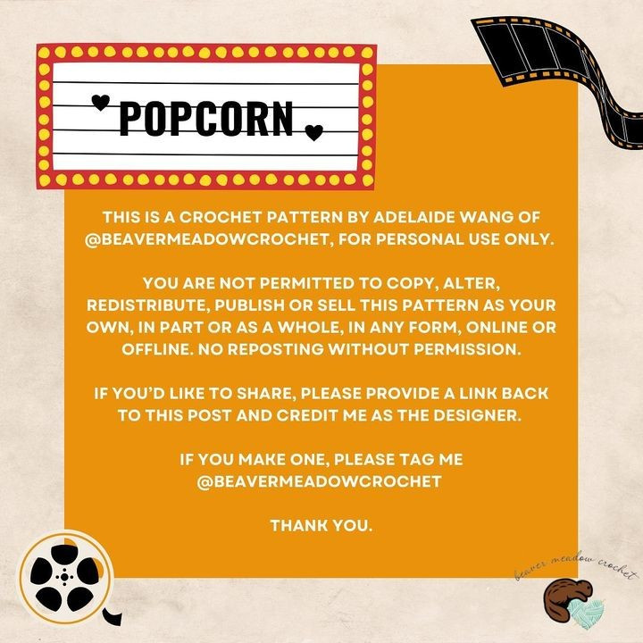 Crochet Pattern for Realistic Popcorn Bucket