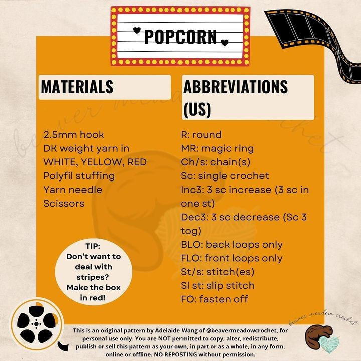 Crochet Pattern for Realistic Popcorn Bucket