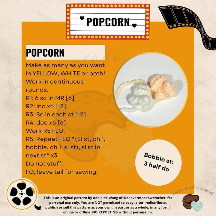 Crochet Pattern for Realistic Popcorn Bucket