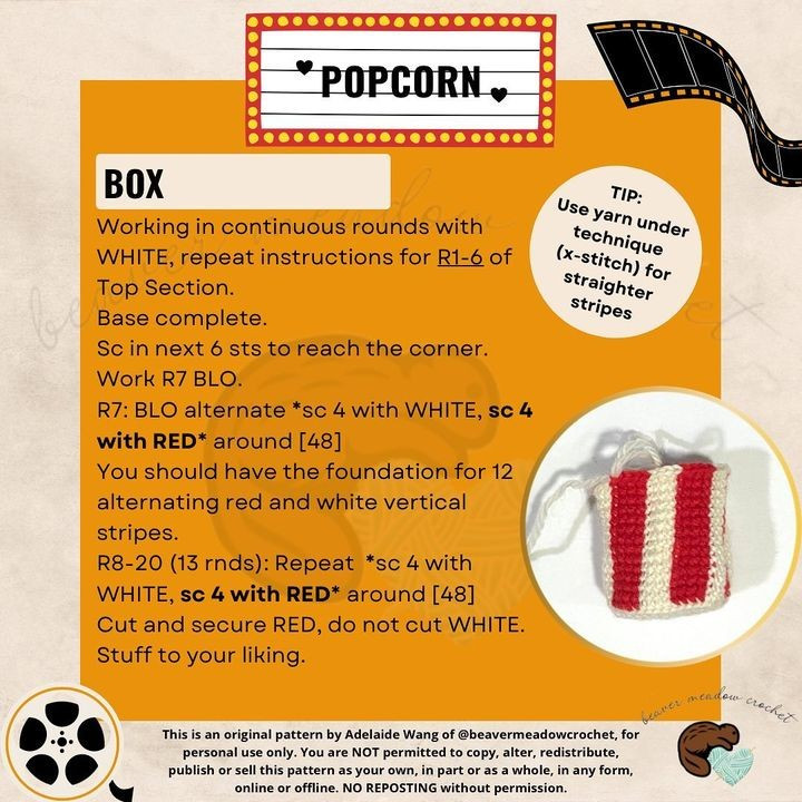 Crochet Pattern for Realistic Popcorn Bucket