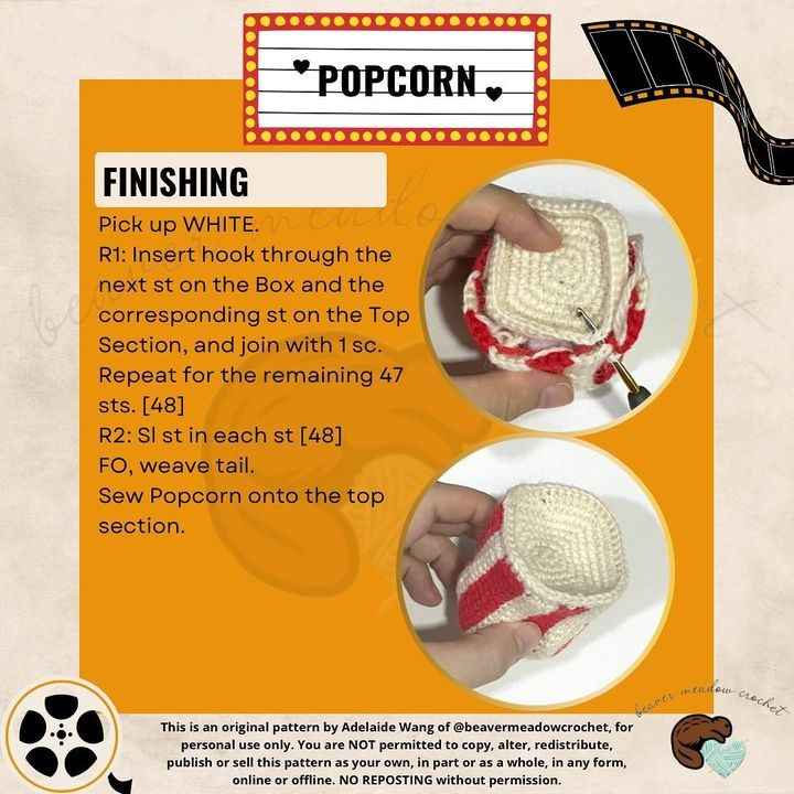Crochet Pattern for Realistic Popcorn Bucket