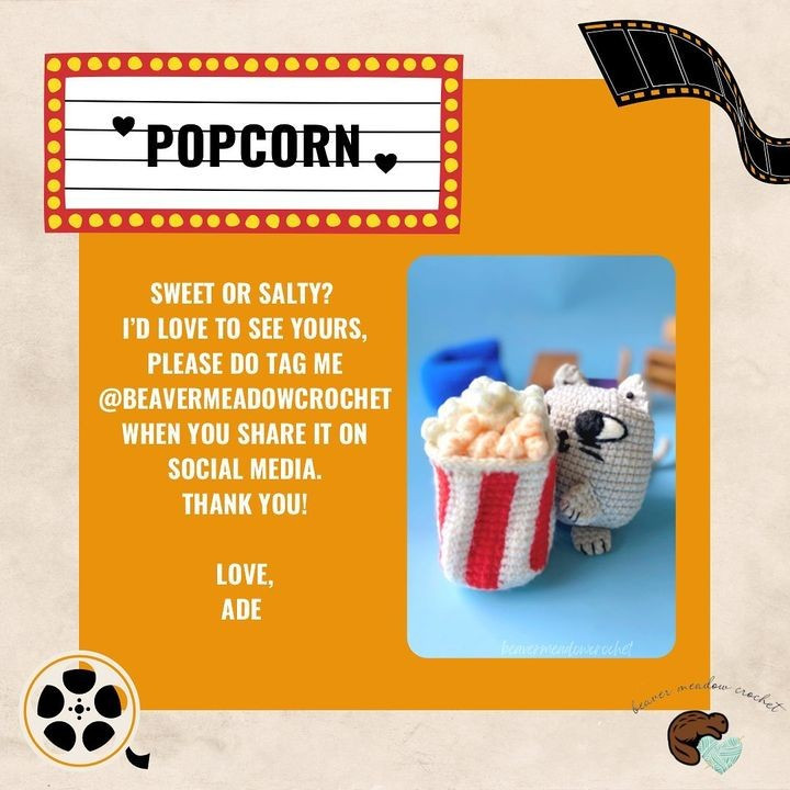 Crochet Pattern for Realistic Popcorn Bucket