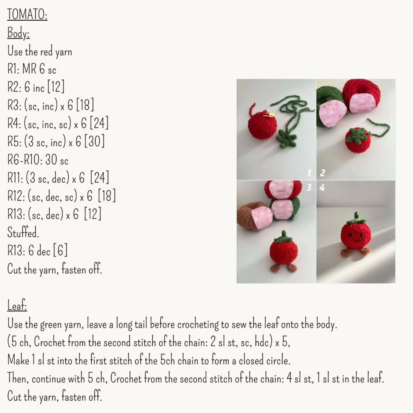 Cute Crochet Pattern for Tomato and Egg Keychain