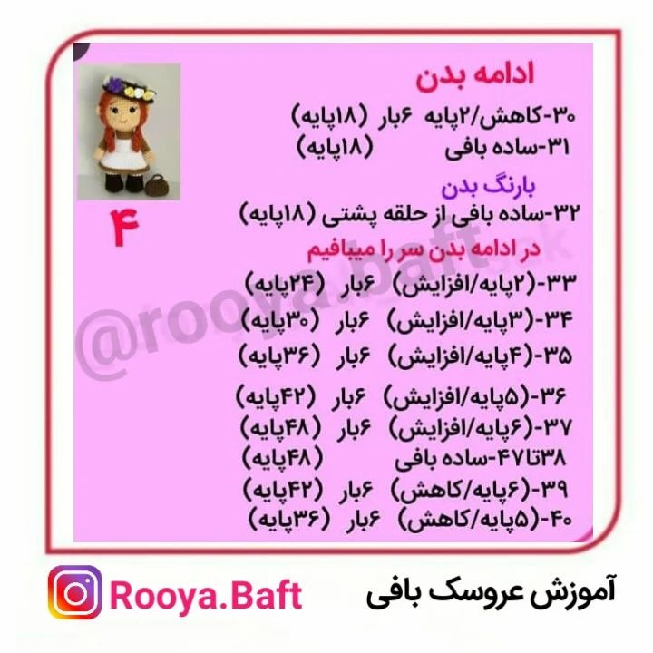 دستور بافت عروسک دختر با کلاه گل‌دار