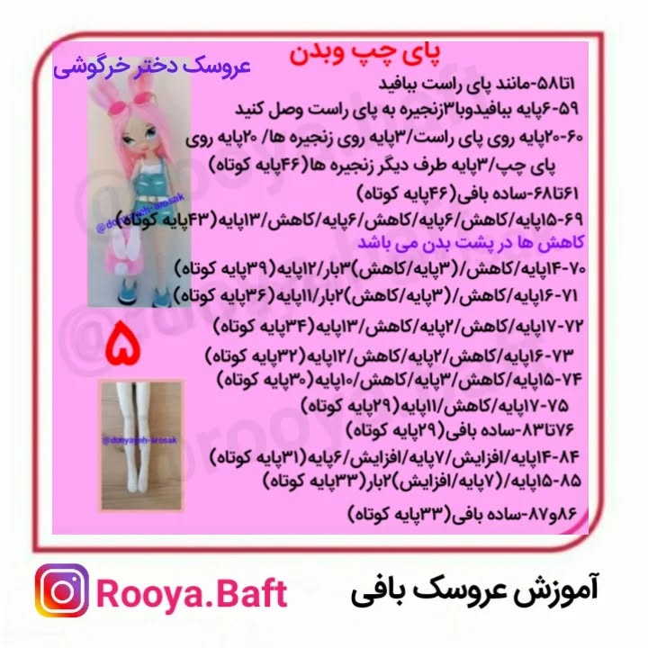 دستور بافت عروسک دختر خرگوشی با موهای صورتی