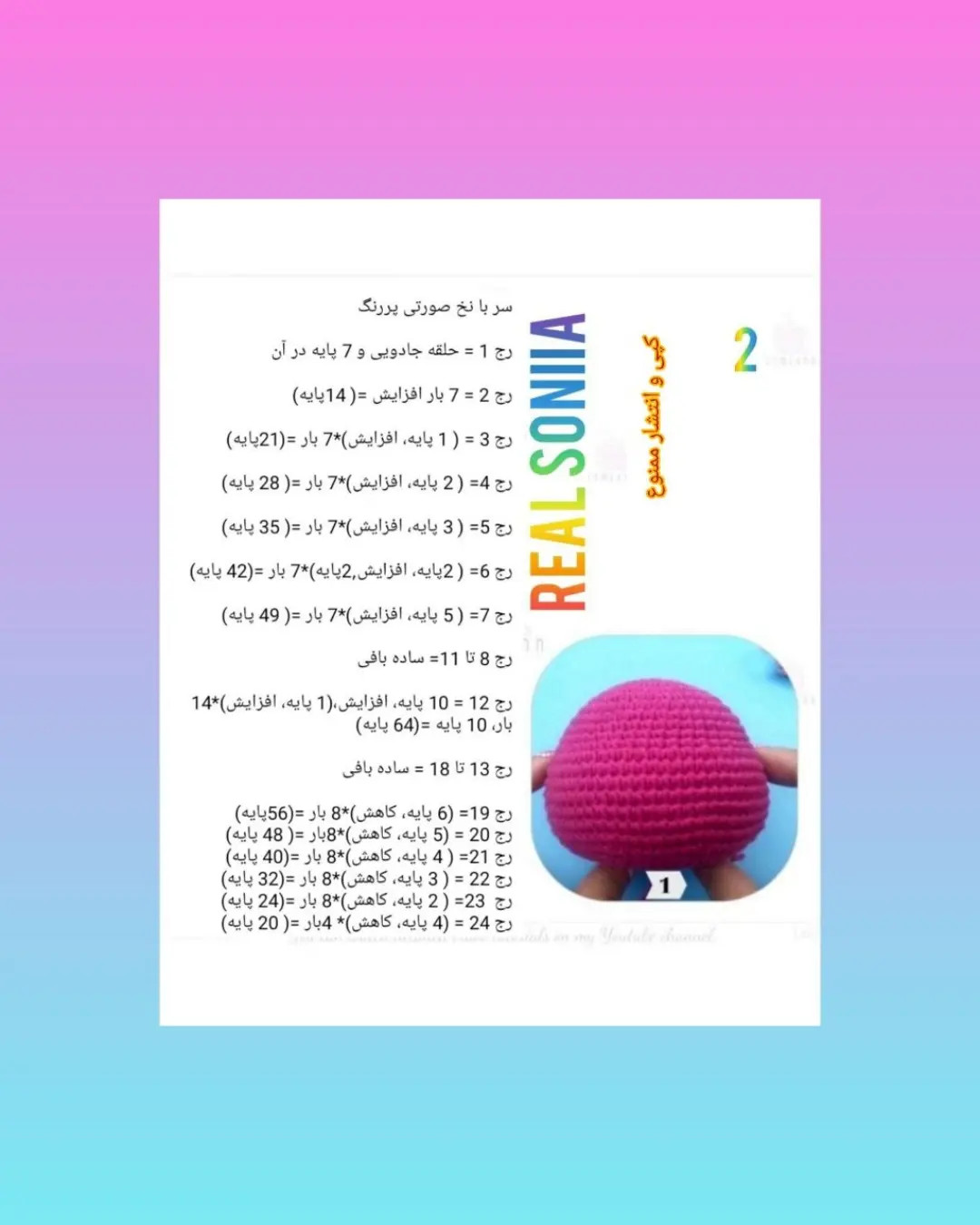 دستور بافت عروسک خرسی صورتی با توت فرنگی