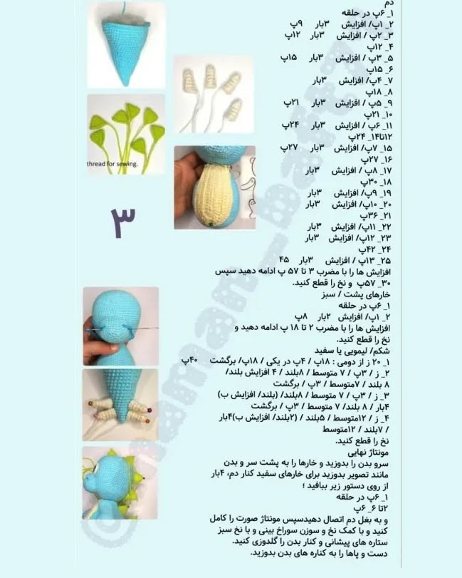 دستور بافت داینو آبی با ترجمه اختصاصی از کانال مامان‌بافت