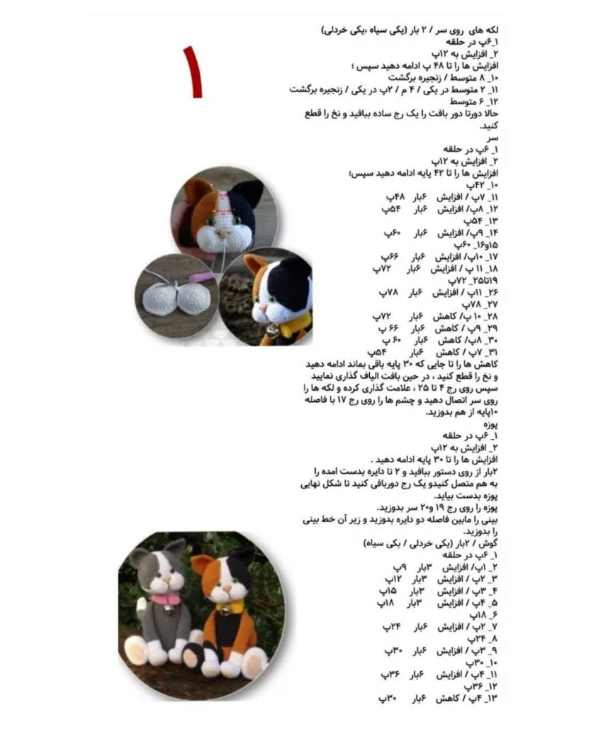 دستورالعمل قلاب‌بافی گربه با دو رنگ متفاوت