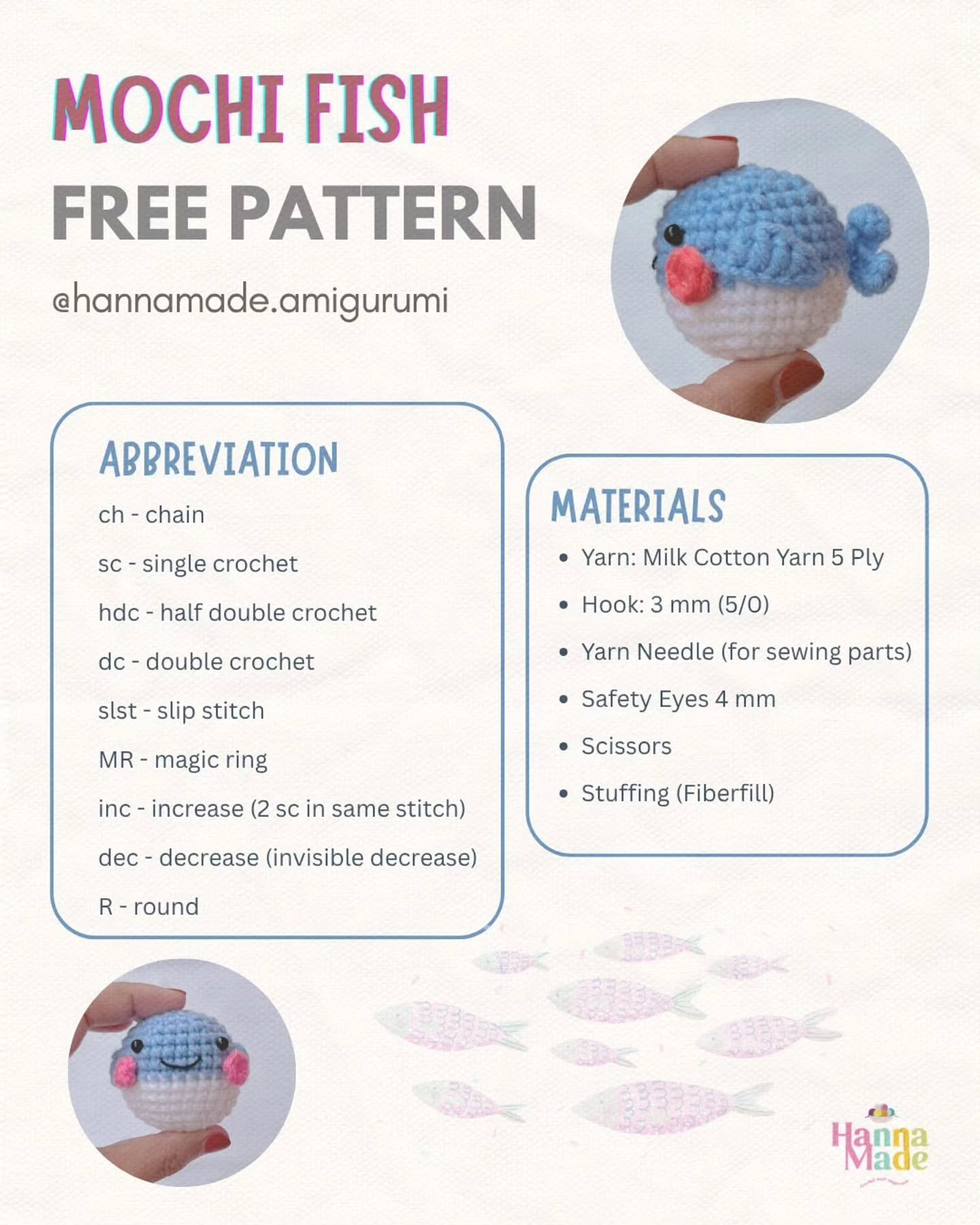 Free Crochet Pattern: Cute Mochi Fish Amigurumi