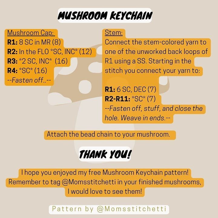 Free Crochet Pattern for Cute Mushroom Keychains