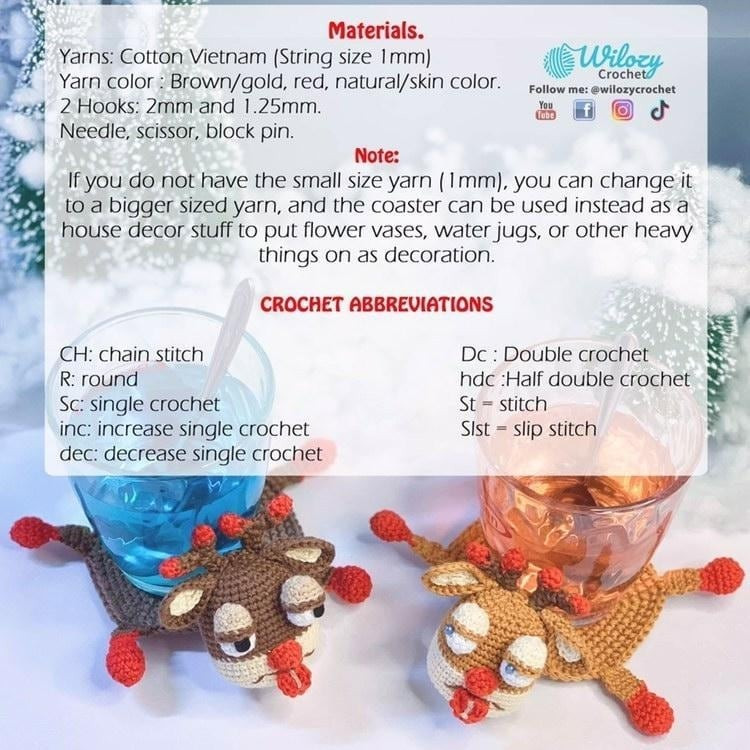 Free Crochet Pattern for Cute Reindeer Coasters