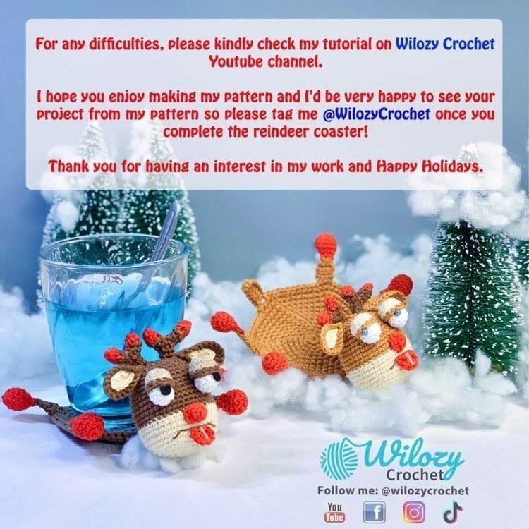 Free Crochet Pattern for Cute Reindeer Coasters