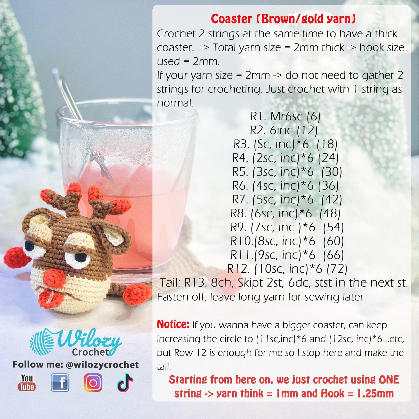 Free Crochet Pattern for Cute Reindeer Coasters