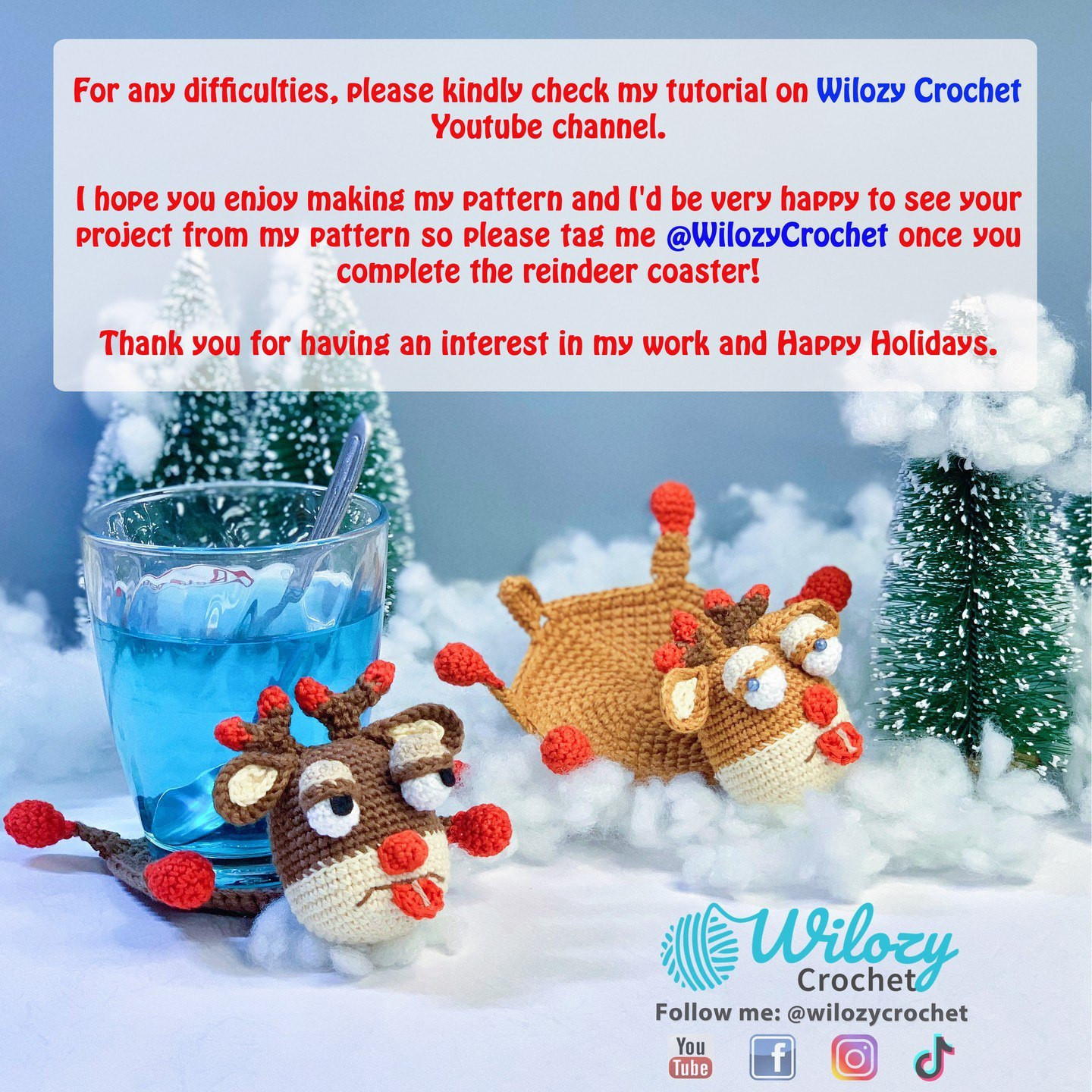 Free Crochet Pattern for Cute Reindeer Coasters