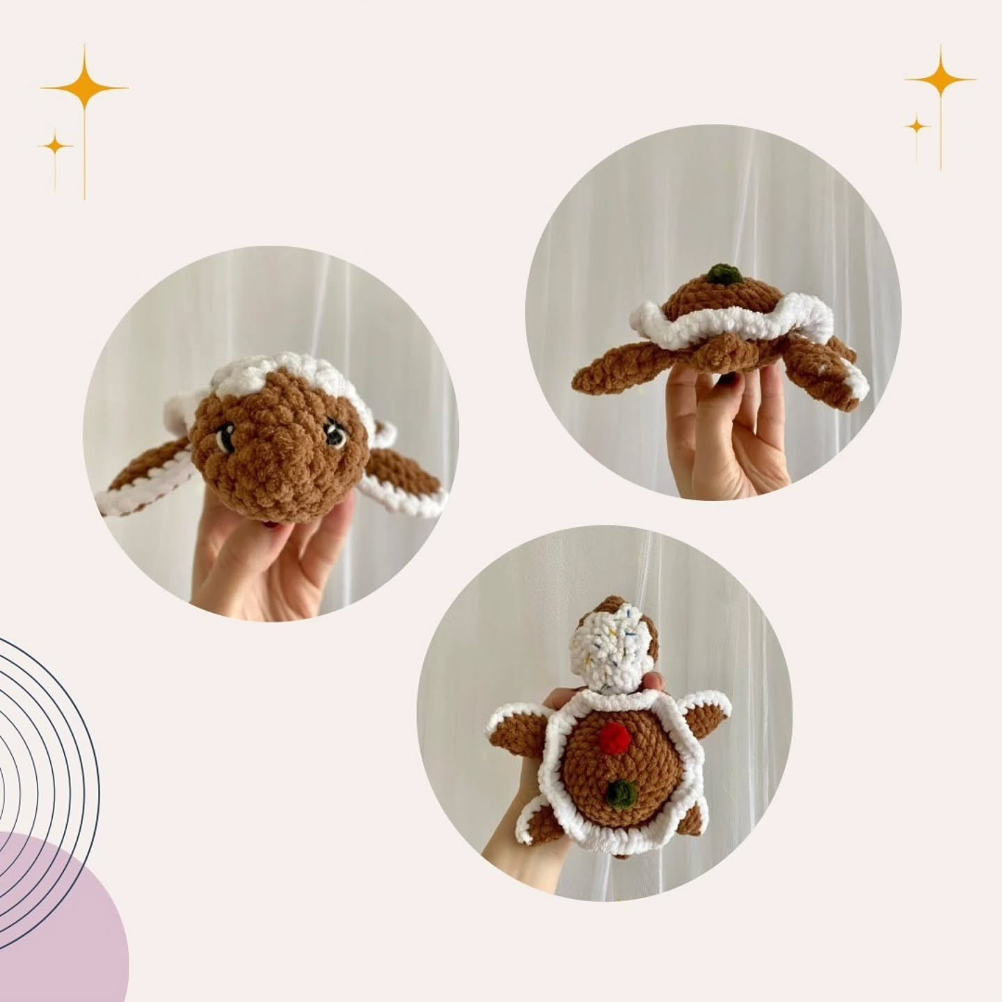 Free Crochet Pattern: "Ginger" Gingerbread Turtle Plushie for Christmas Decor