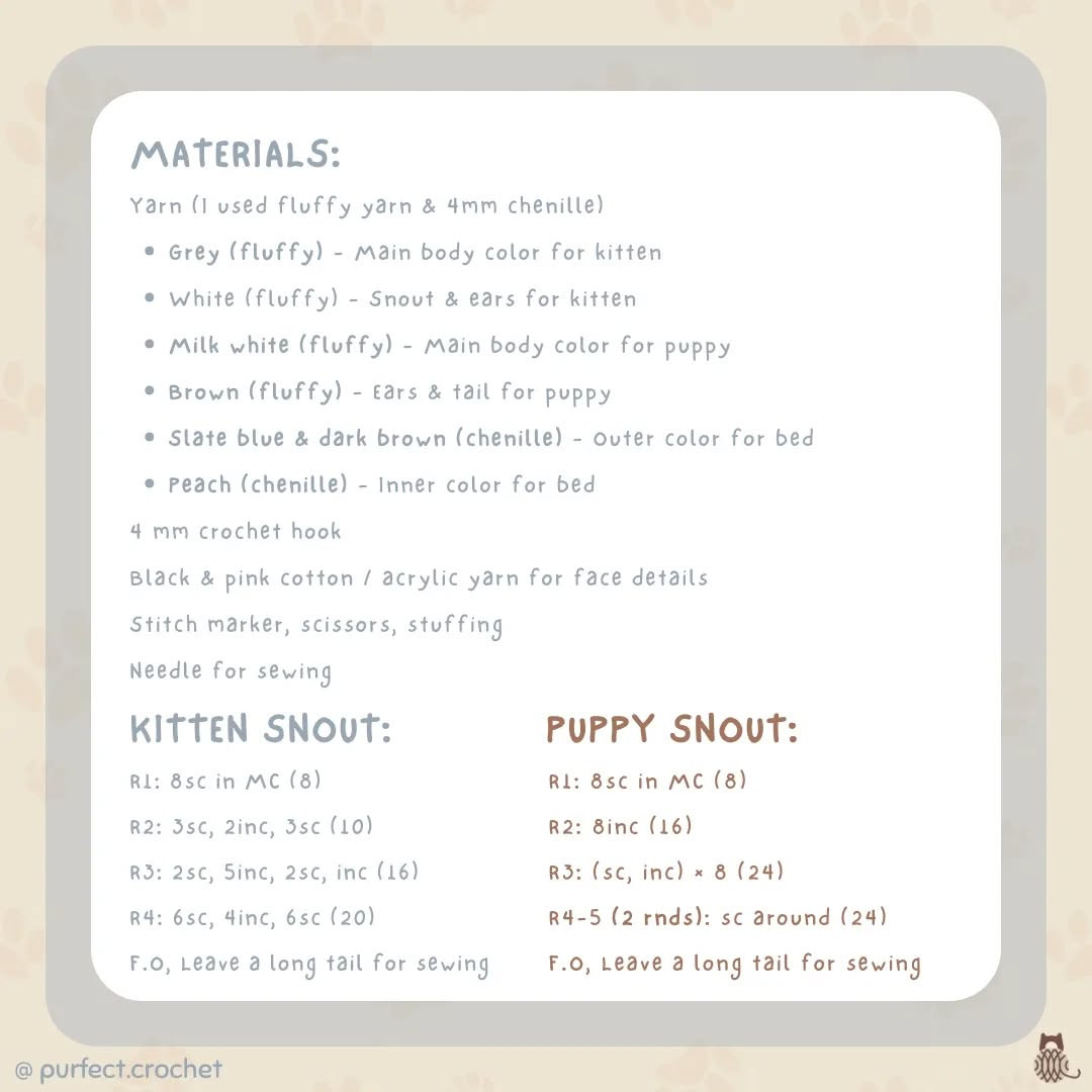 Free Crochet Pattern: Napping Kitten & Puppy for Intermediate Level