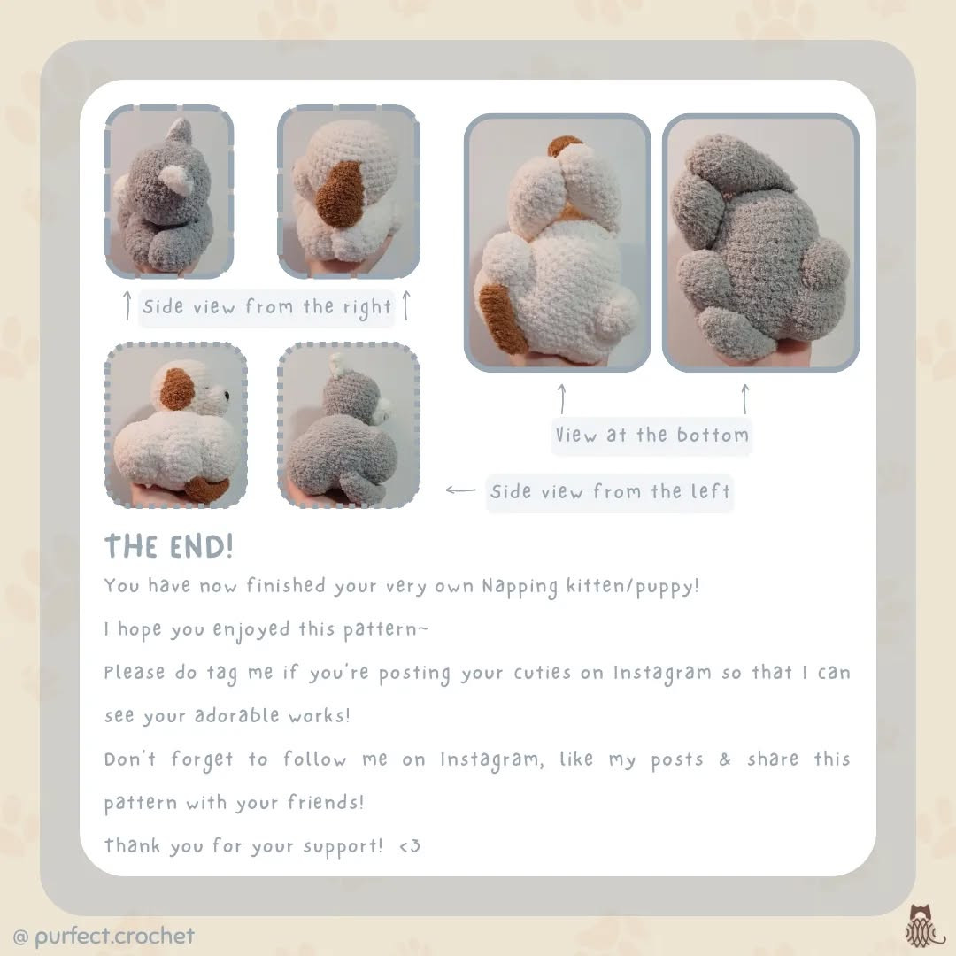 Free Crochet Pattern: Napping Kitten & Puppy for Intermediate Level