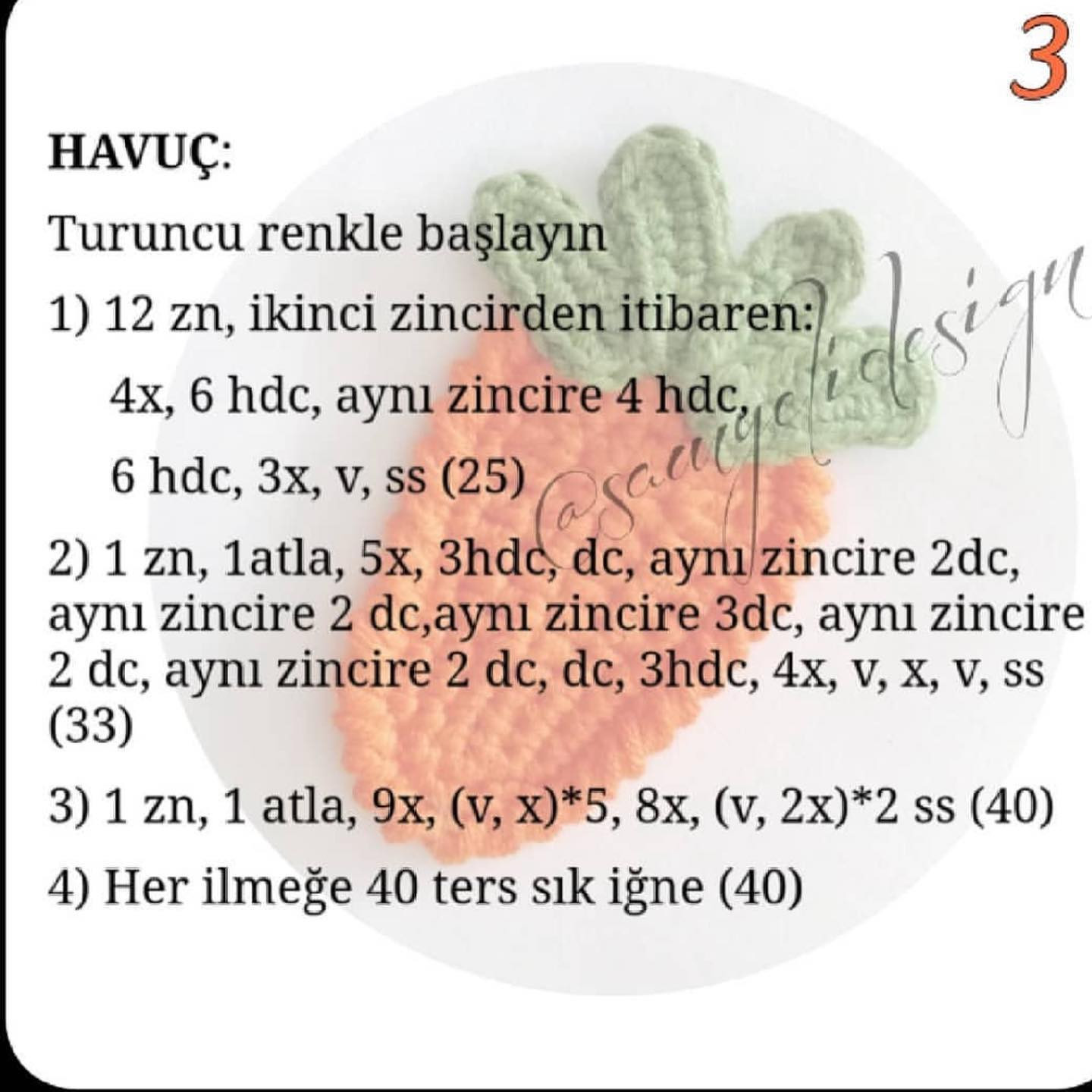 Havuç Şeklinde Tığ İşi Amigurumi Örgü Deseni