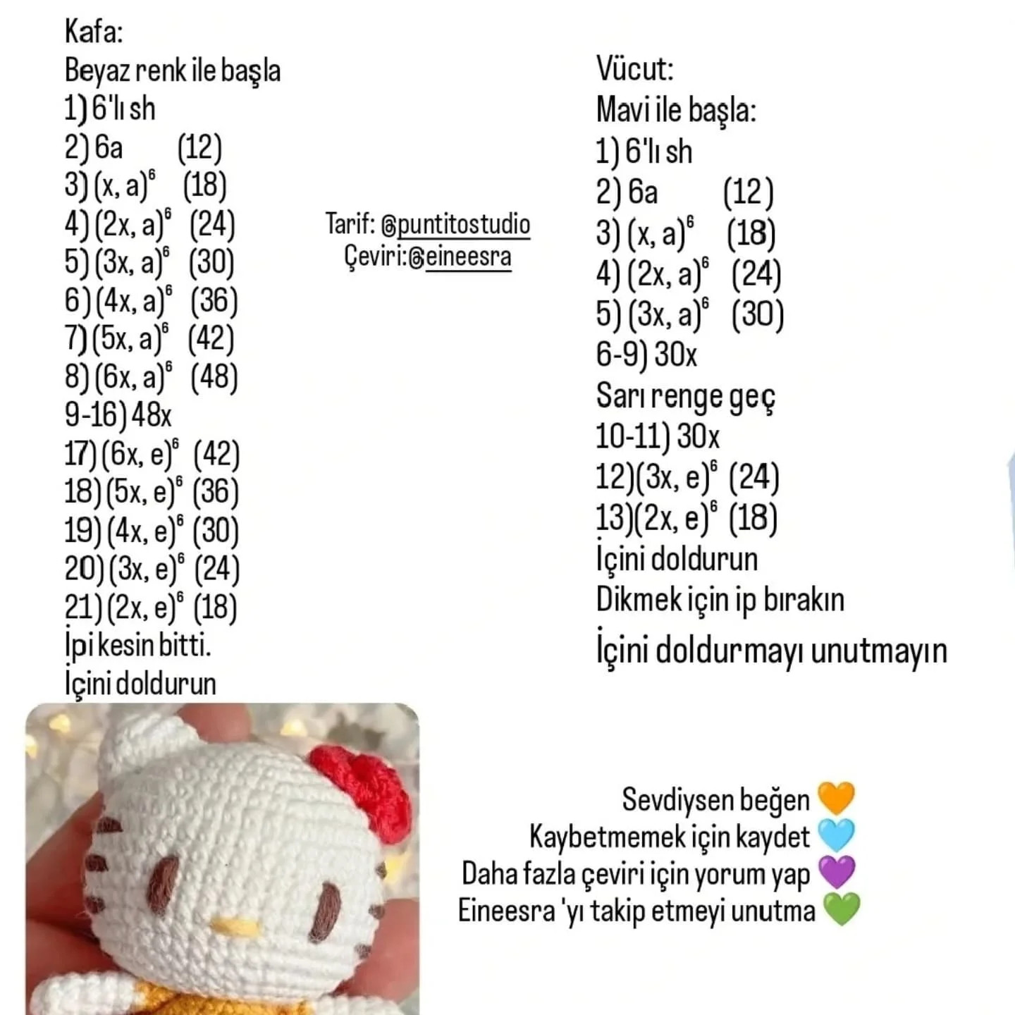 Hello Kitty Amigurumi Tarifi: Adım Adım Kolayca Örgü Yapın