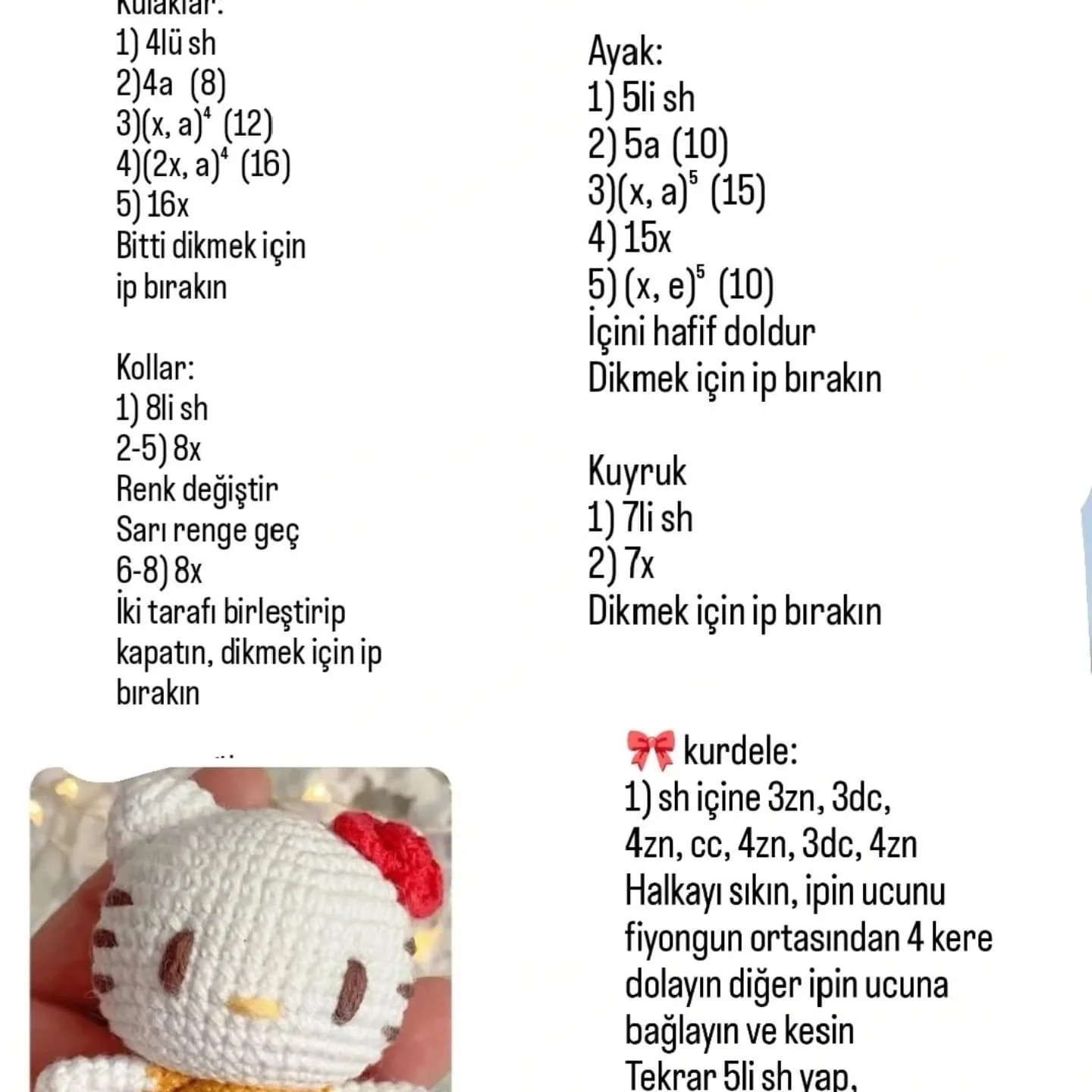 Hello Kitty Amigurumi Tarifi: Adım Adım Kolayca Örgü Yapın