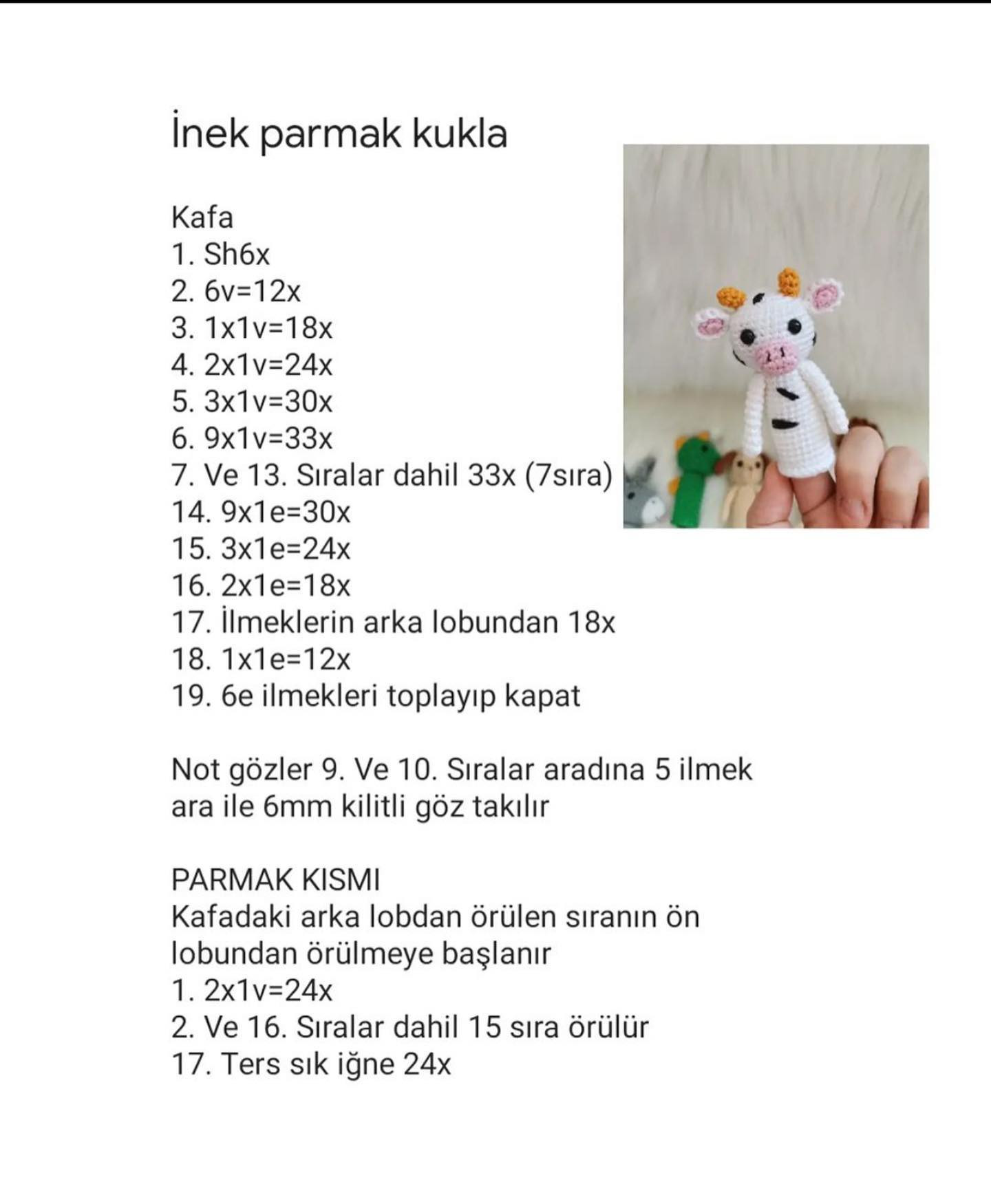 İnek Parmak Kukla İçin Ücretsiz Tığ İşi Tarifi