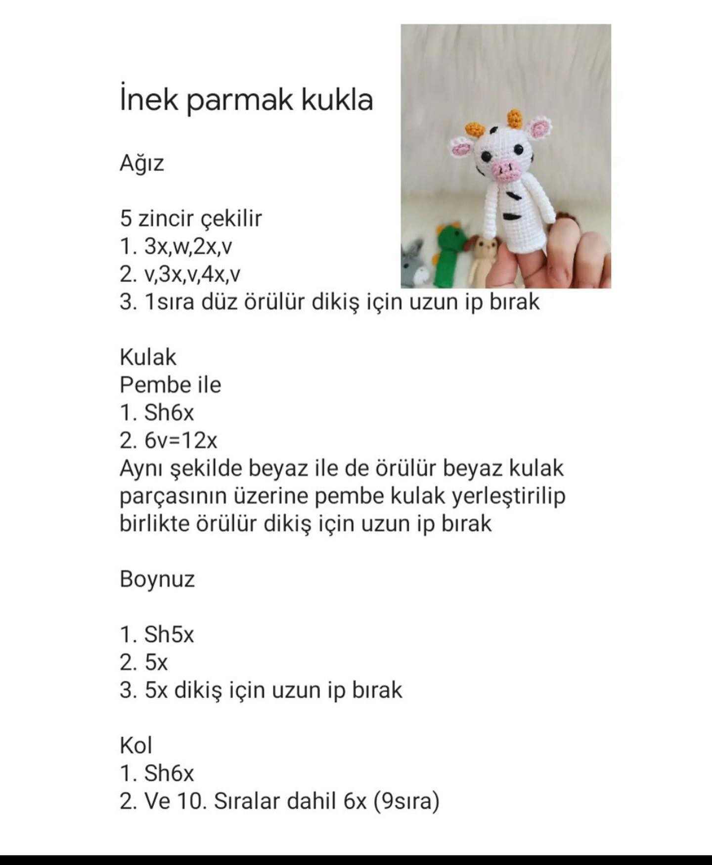İnek Parmak Kukla İçin Ücretsiz Tığ İşi Tarifi