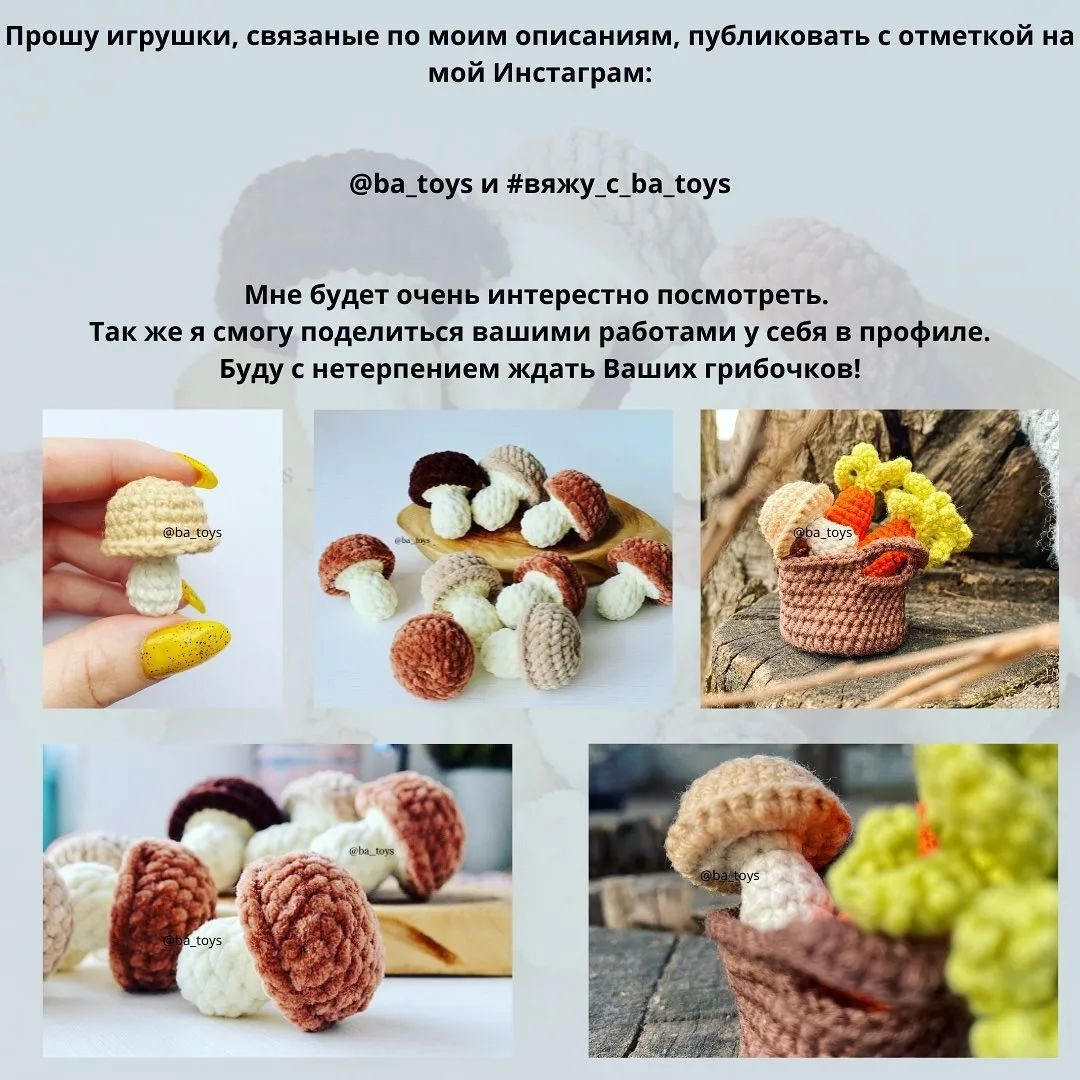 Изучите схему вязания крючком для создания мягких игрушек-грибов