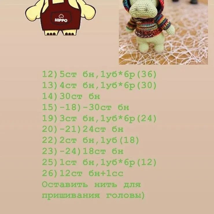 Изучите схему вязания милого бегемотика в разноцветном свитере