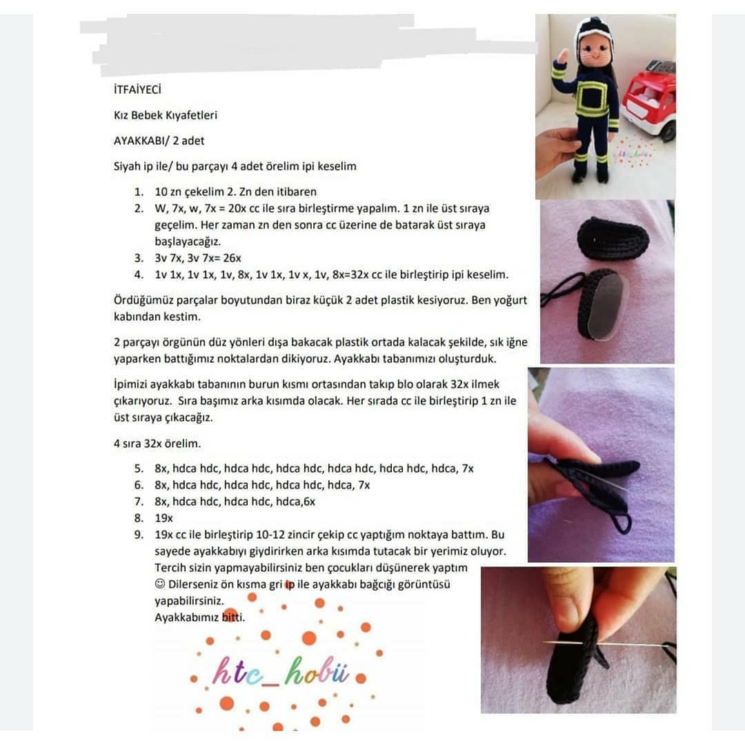 Kadın İtfaiyeci Kıyafeti İçin Ücretsiz Amigurumi Tarifi