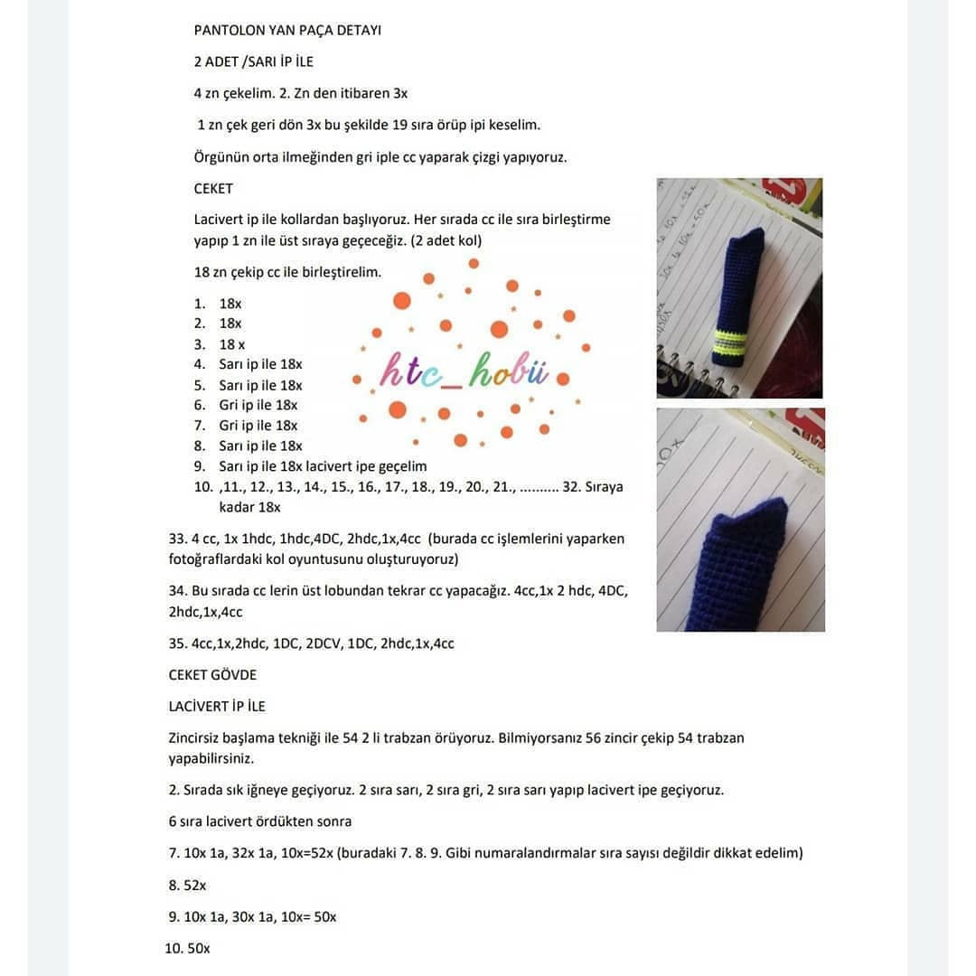 Kadın İtfaiyeci Kıyafeti İçin Ücretsiz Amigurumi Tarifi