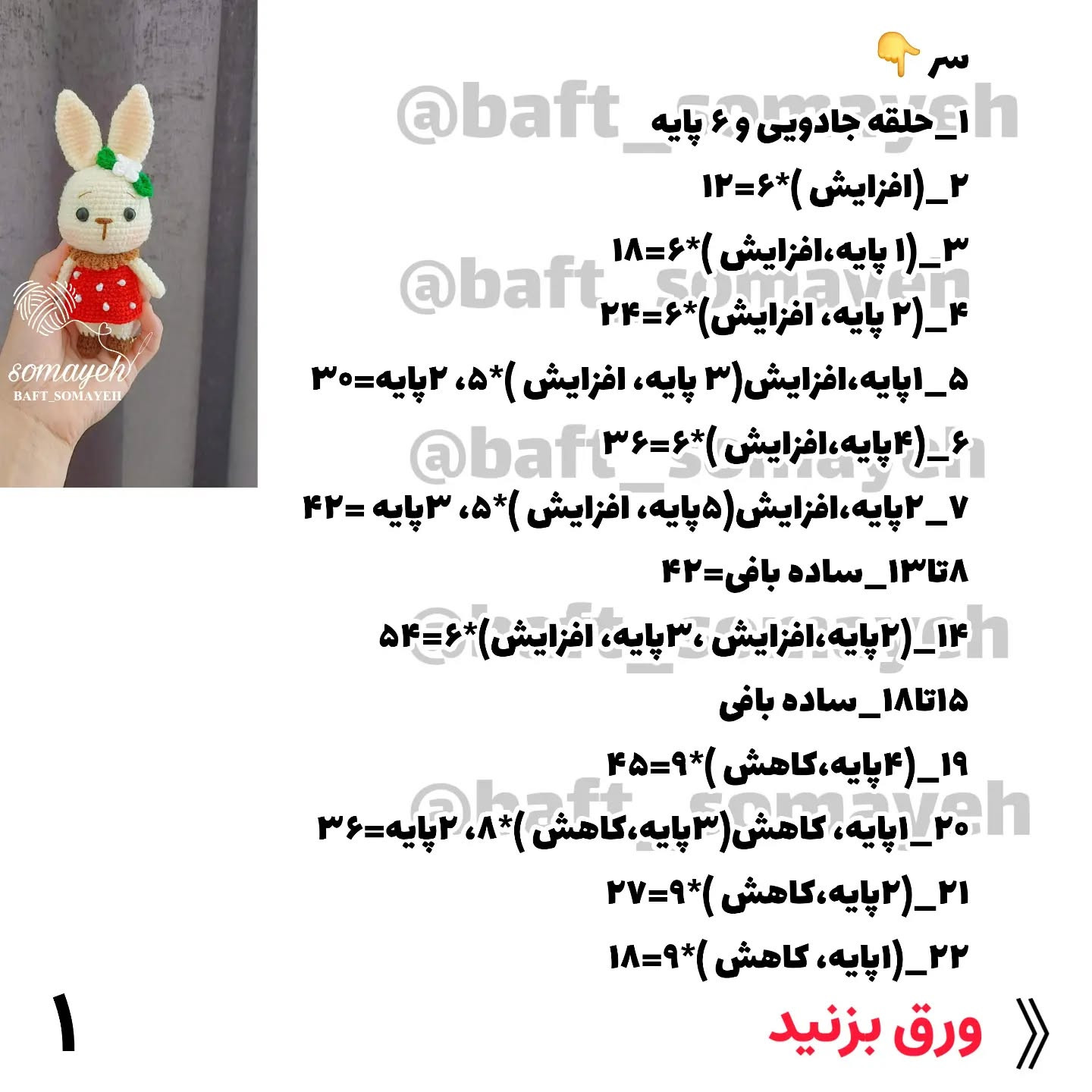 خرگوش قلاب‌بافی بامزه با لباس توت‌فرنگی