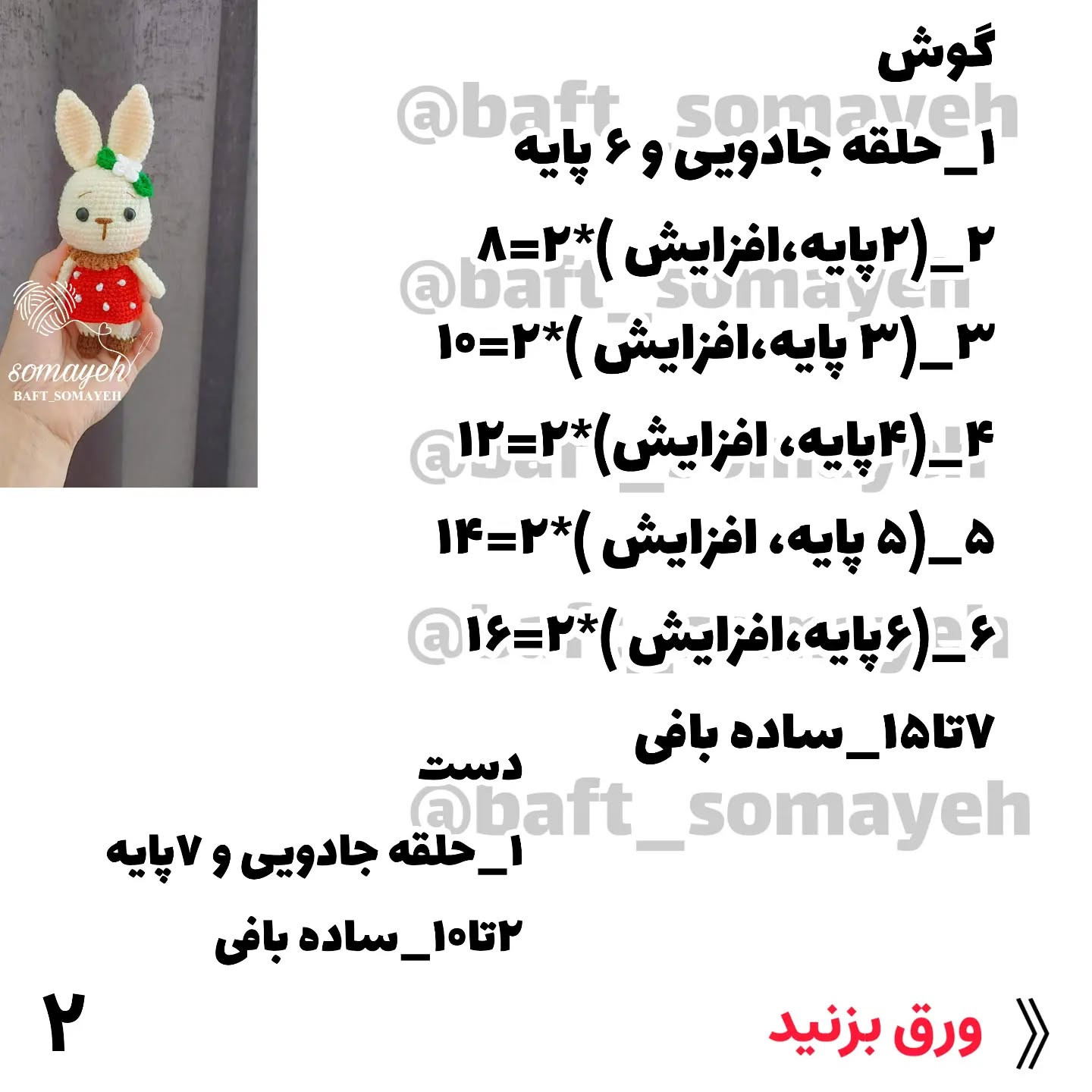 خرگوش قلاب‌بافی بامزه با لباس توت‌فرنگی