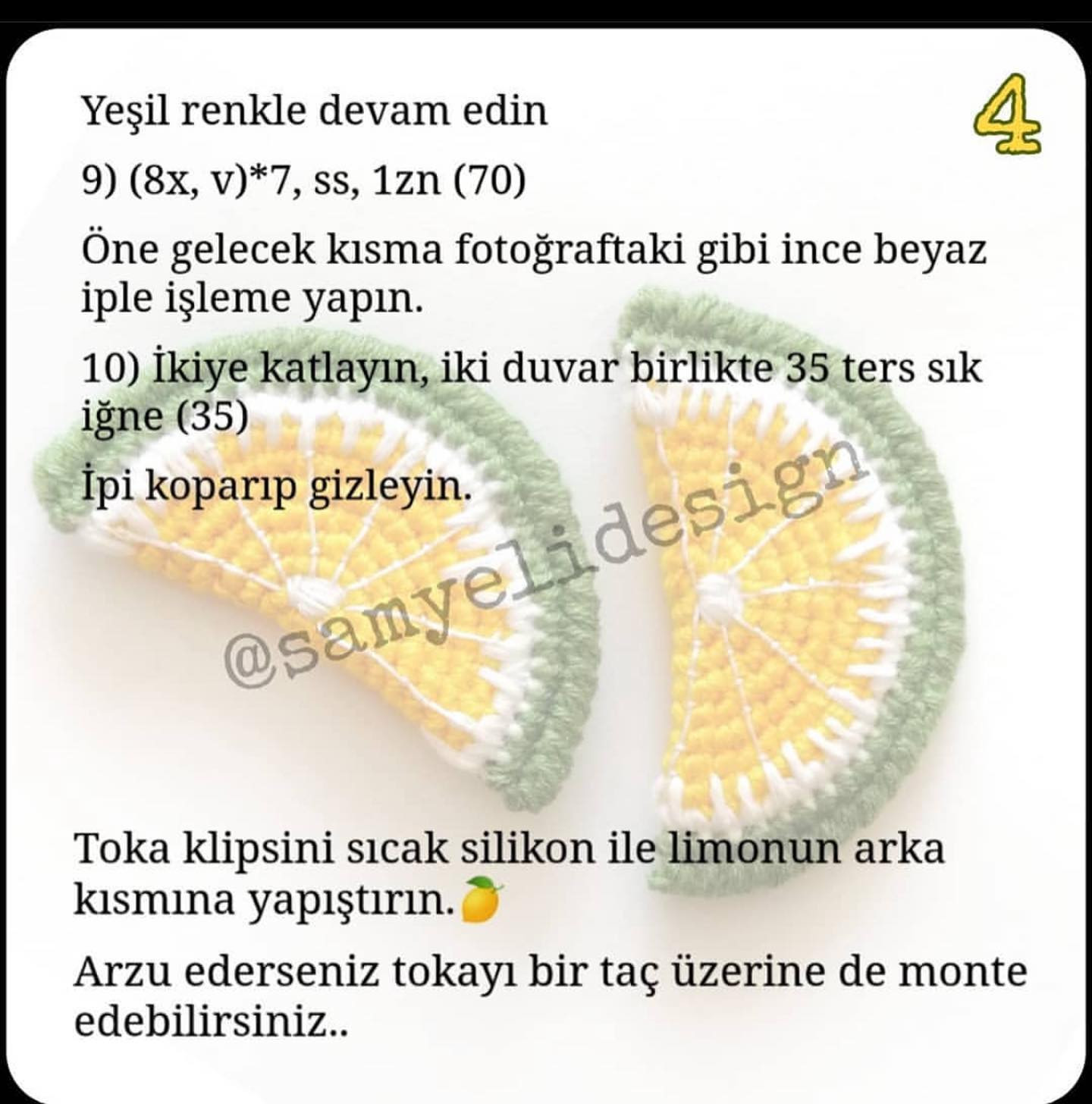 Limon Şeklinde Tığ İşi Saç Tokası: Renkli ve Eğlenceli Tasarım