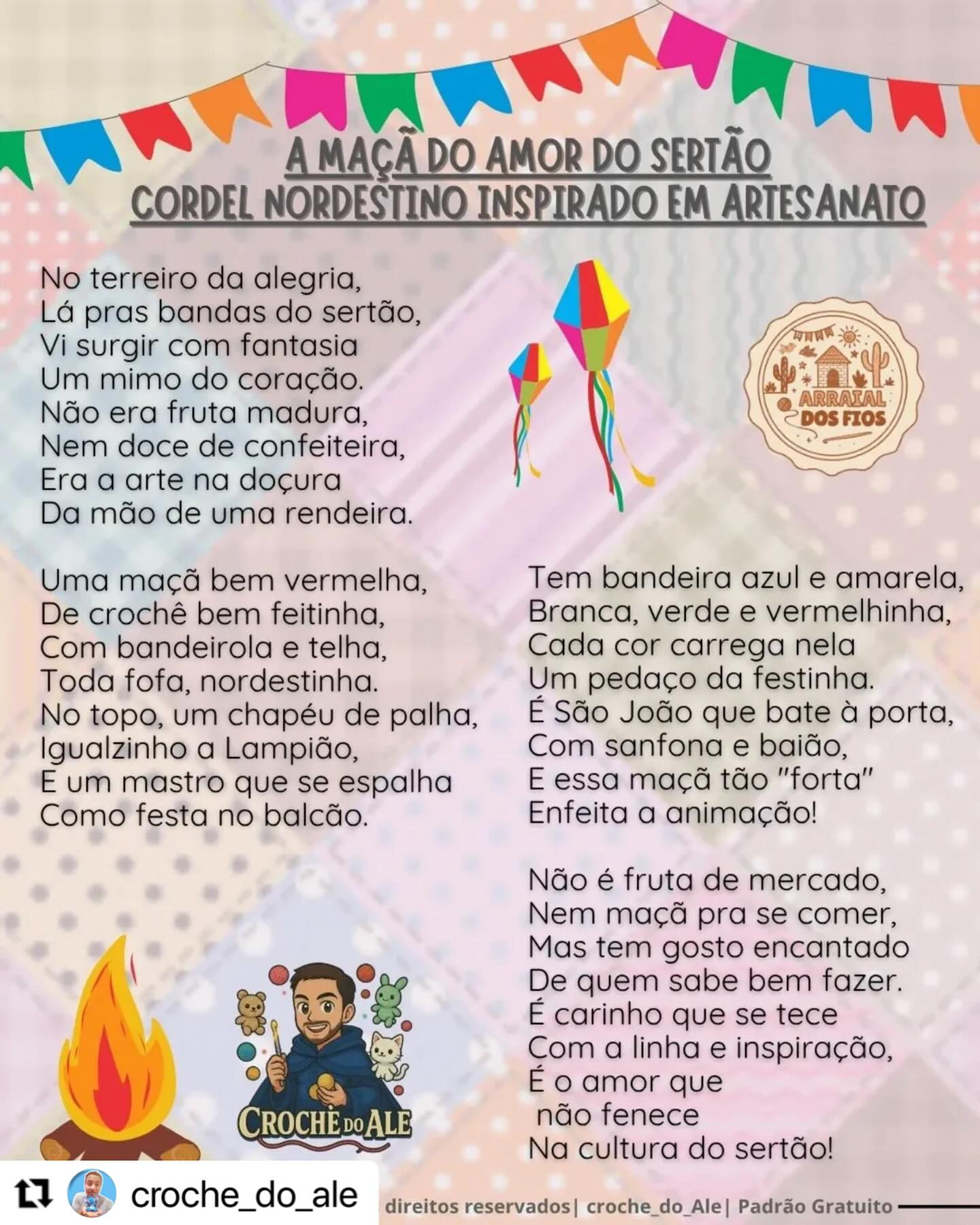 Maçã do Amor Junina: Padrão de Crochê com Bandeirinhas Coloridas