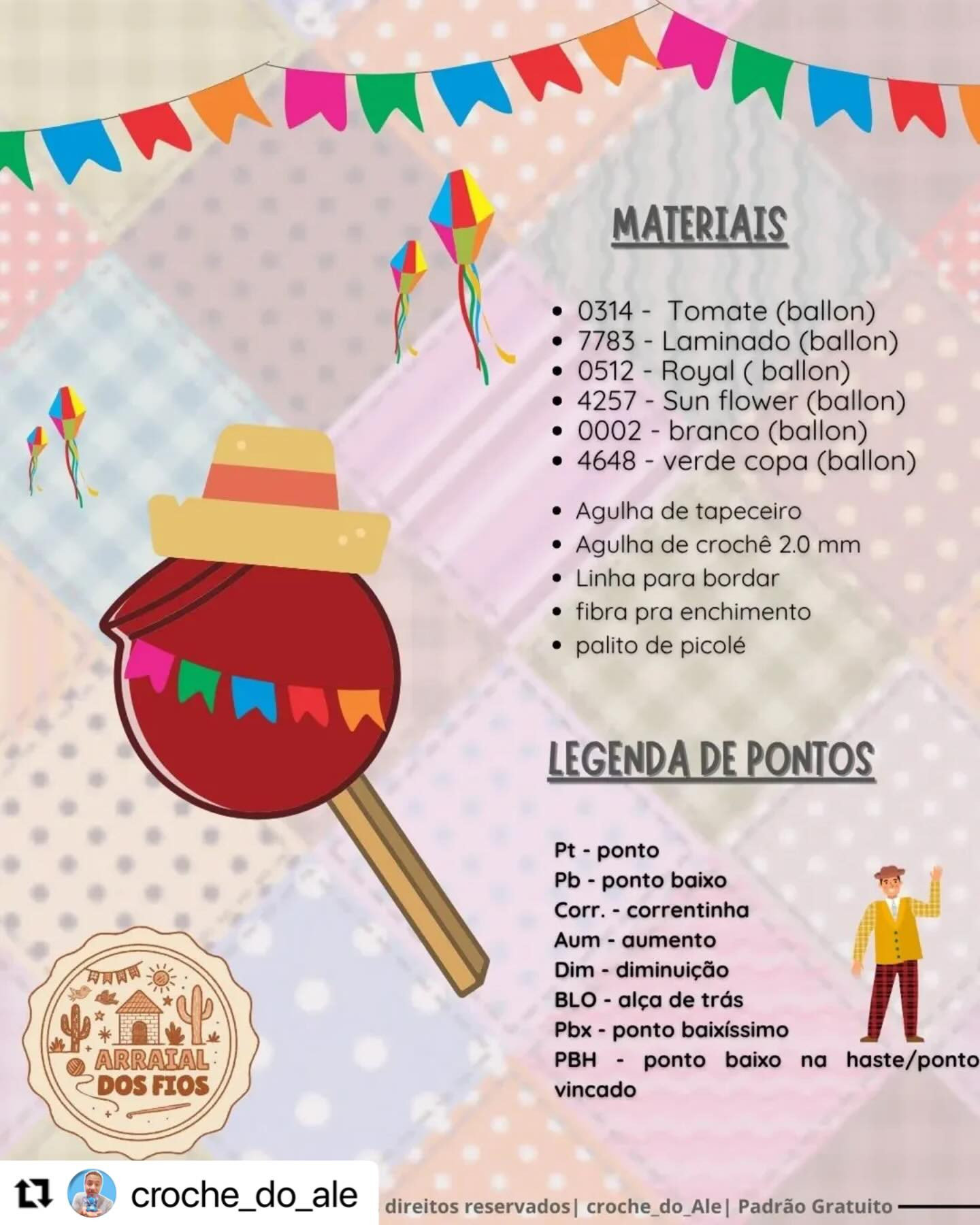 Maçã do Amor Junina: Padrão de Crochê com Bandeirinhas Coloridas