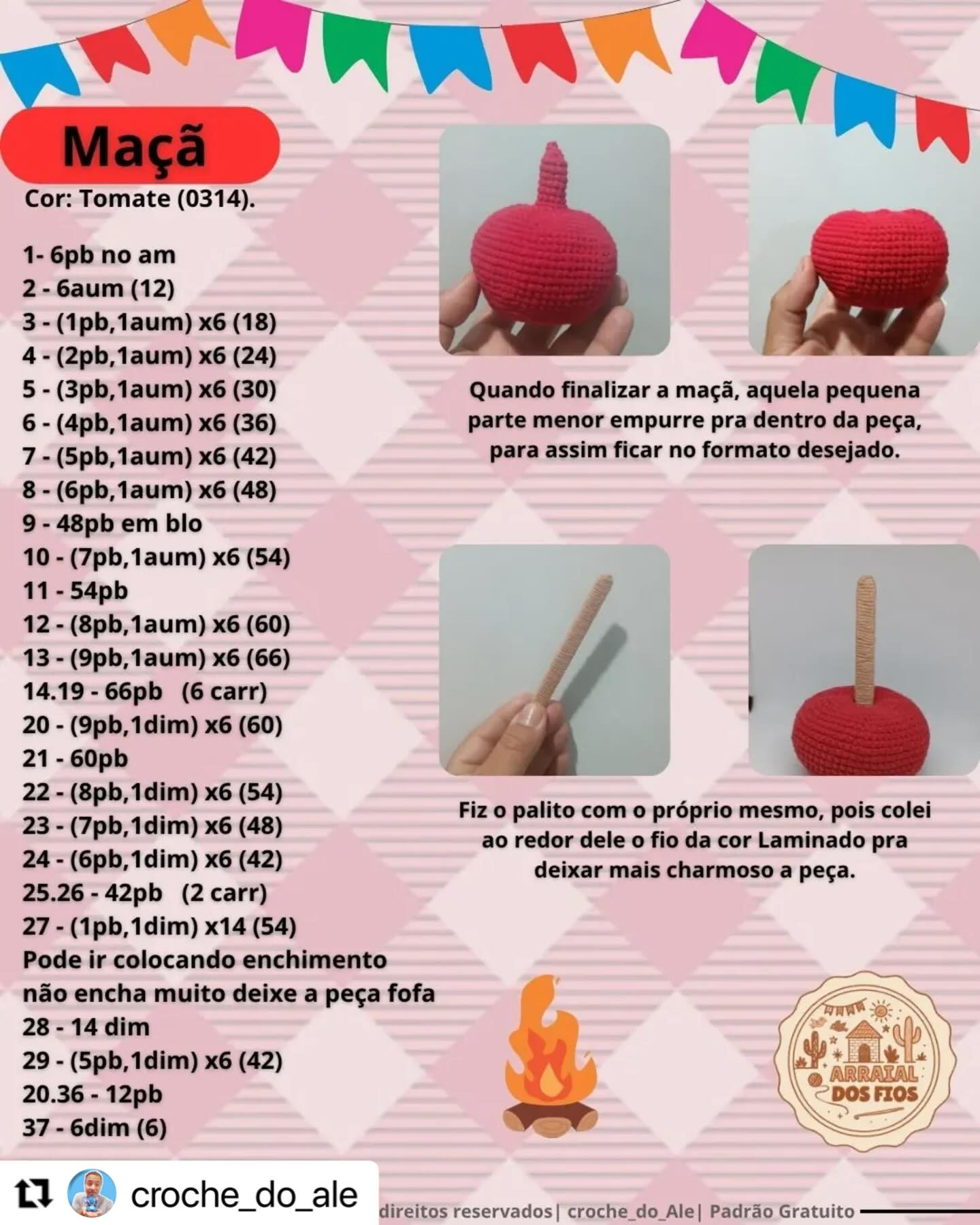 Maçã do Amor Junina: Padrão de Crochê com Bandeirinhas Coloridas