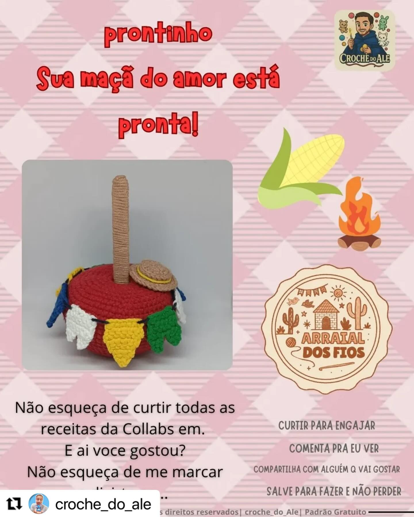 Maçã do Amor Junina: Padrão de Crochê com Bandeirinhas Coloridas