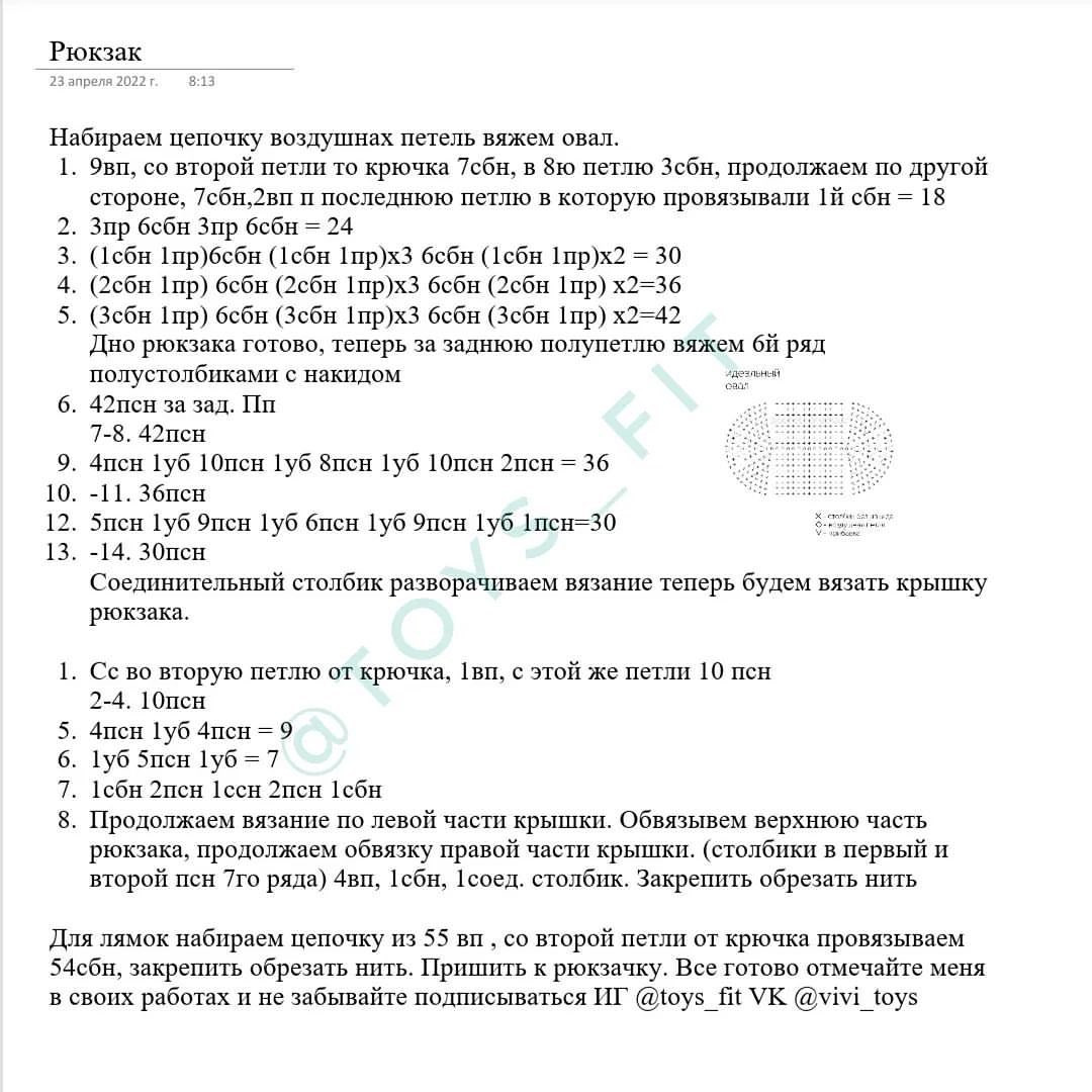 Миниатюрный вязаный рюкзак: схема и инструкция для начинающих