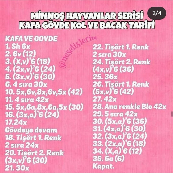 Minnak Hayvanlar: Baş, Gövde, Kol ve Bacak Örgü Deseni