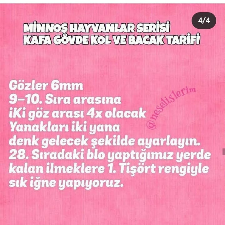 Minnak Hayvanlar: Baş, Gövde, Kol ve Bacak Örgü Deseni
